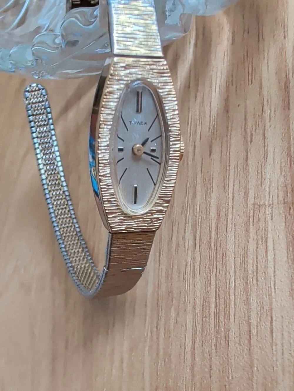 Timex Vintage Gold Tone Textured Oval Ladies Mechanical Watch